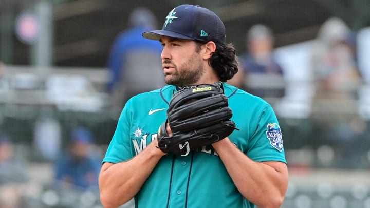 Mar 1, 2023; Mesa, Arizona, USA; Seattle Mariners starting pitcher Robbie Ray (38) throws in the first inning against the Chicago Cubs during a Spring Training game at Sloan Park