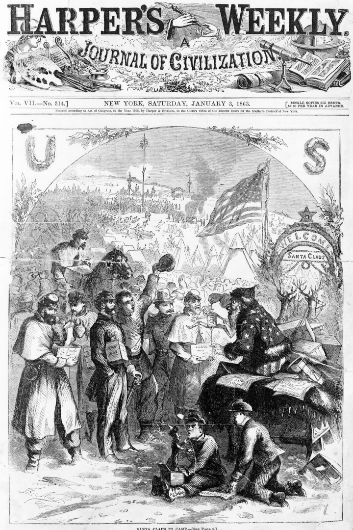 January 3, 1863 cover of Harper's Weekly, one of the first depictions of Santa Claus