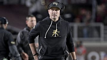 Nov 1, 2025; Tallahassee, Florida, USA; Wake Forest Demon Deacons head coach Jake Dickert during the second half against the Florida State Seminoles at Doak S. Campbell Stadium. Mandatory Credit: Melina Myers-Imagn Images