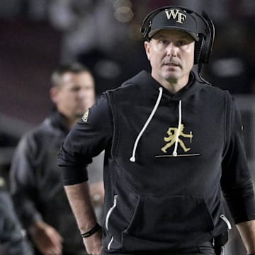 Nov 1, 2025; Tallahassee, Florida, USA; Wake Forest Demon Deacons head coach Jake Dickert during the second half against the Florida State Seminoles at Doak S. Campbell Stadium. Mandatory Credit: Melina Myers-Imagn Images