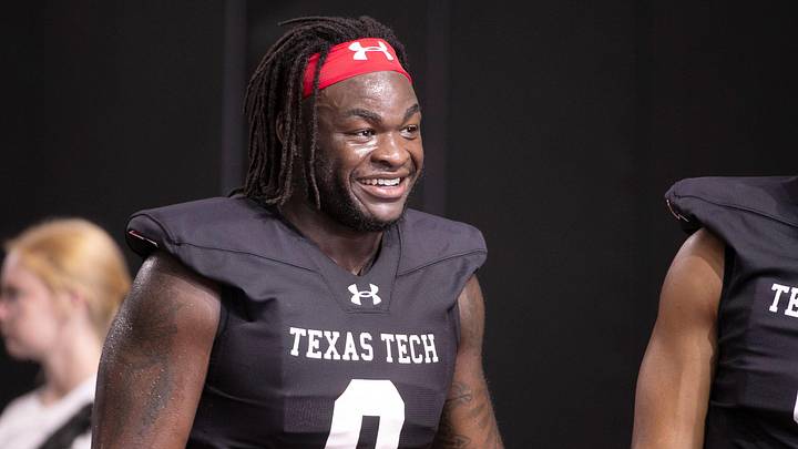 Texas Tech's Jesiah Pierre works out during football practice, Saturday, Aug. 5, 2023, at the Sports