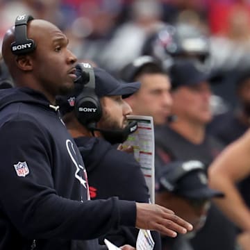 Nov 2, 2025; Houston, Texas, USA; Houston Texans head coach DeMeco Ryans during the first half against the Denver Broncos at NRG Stadium. Mandatory Credit: Thomas Shea-Imagn Images