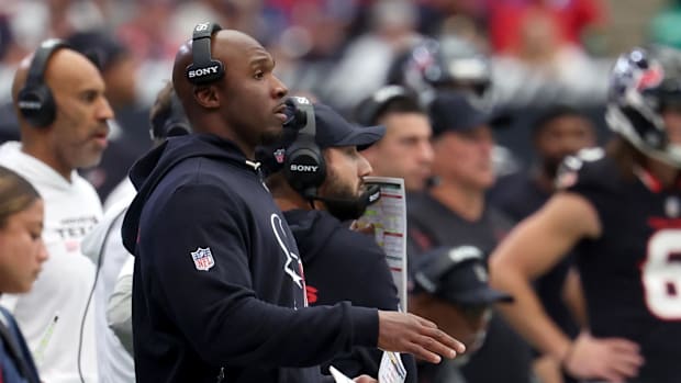Nov 2, 2025; Houston, Texas, USA; Houston Texans head coach DeMeco Ryans during the first half against the Denver Broncos at 