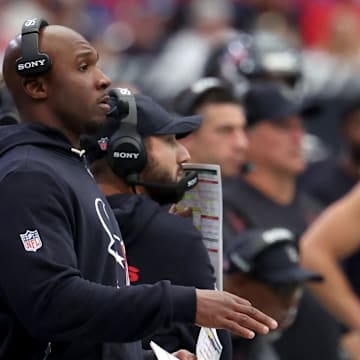 Nov 2, 2025; Houston, Texas, USA; Houston Texans head coach DeMeco Ryans during the first half against the Denver Broncos at NRG Stadium. Mandatory Credit: Thomas Shea-Imagn Images