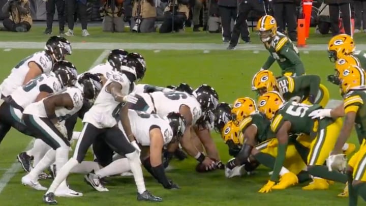 The first Tush Push of the Eagles-Packers game was a very obvious false start. It was not called. The first Tush Push of the Eagles-Packers game was a very obvious false start. It was not called.