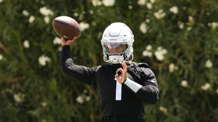 Arizona Cardinals quarterback Kyler Murray (1) during organized team activities at the Dignity Health Arizona Cardinals Training Center in Tempe on June 3, 2024.