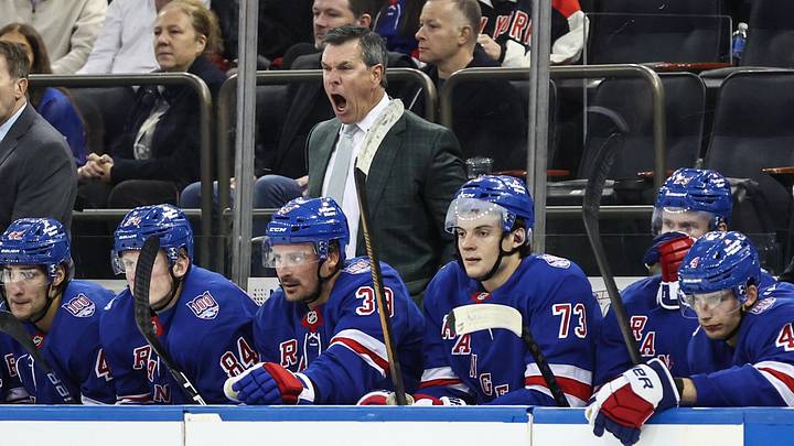 Oct 12, 2025; New York, New York, USA;  New York Rangers head coach Mike Sullivan at Madison Square Garden. Mandatory Credit: Wendell Cruz-Imagn Images