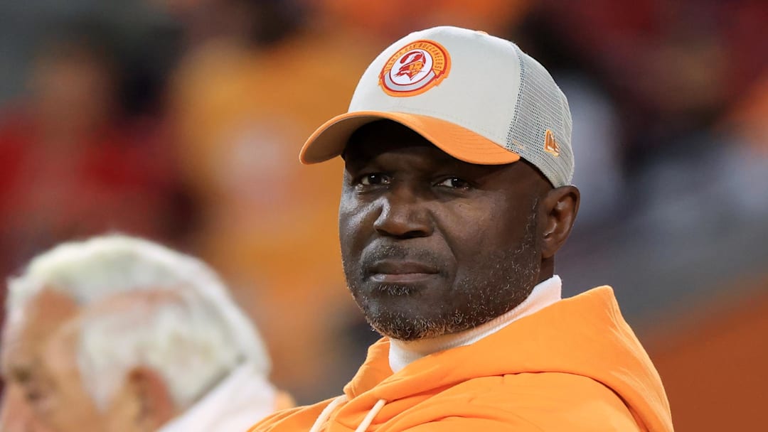 Tampa Bay Buccaneers head coach and defensive coordinator Todd Bowles looks on before the game against the Atlanta Falcons 