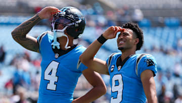 Carolina Panthers wide receiver Tetairoa McMillan and quarterback Bryce Young