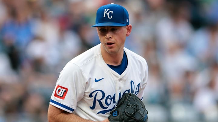 Jun 11, 2025; Kansas City, Missouri, USA; Kansas City Royals pitcher Kris Bubic (50) pitches during the second inning against the New York Yankees  at Kauffman Stadium. Mandatory Credit: William Purnell-Imagn Images