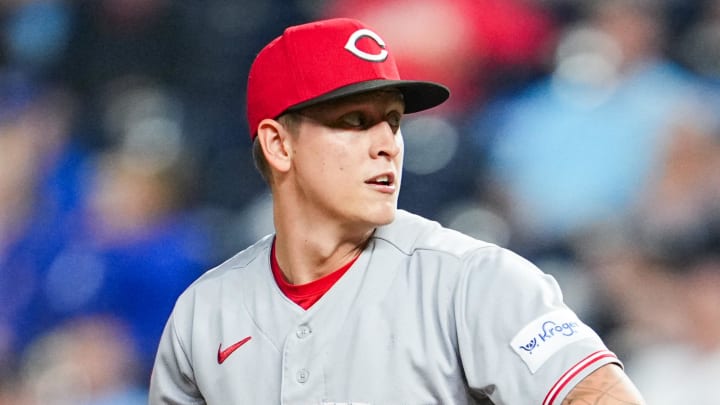 Jun 12, 2023; Kansas City, Missouri, USA; Cincinnati Reds relief pitcher Casey Legumina (65) pitches during the eighth inning against the Kansas City Royals at Kauffman Stadium. Mandatory Credit: Jay Biggerstaff-USA TODAY Sports