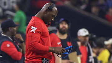 Dec 25, 2024; Houston, Texas, USA; Houston Texans head coach DeMeco Ryans coaches against the Baltimore Ravens in the second half at NRG Stadium. Mandatory Credit: Thomas Shea-Imagn Images