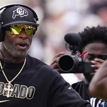 Sep 6, 2025; Boulder, Colorado, USA; Colorado Buffaloes head coach Deion Sanders during the second half against the Delaware Fightin Blue Hens at Folsom Field.