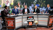 The ESPN College GameDay show is broadcast on Saturday, Sept. 23, 2023, on the Hesburgh Library lawn on the University of Notre Dame campus in South Bend, Ind.
