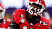 Georgia linebacker Jalon Walker (11) celebrates after sacking TCU quarterback Chandler Morris (2) during the second half of the NCAA College Football National Championship game between TCU and Georgia on Monday, Jan. 9, 2023, in Inglewood, Calif.

News Joshua L Jones