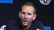Sep 23, 2025; Brooklyn, NY, USA;  Brooklyn Nets general manager Sean Marks speaks at Media Day.  Mandatory Credit: Wendell Cruz-Imagn Images