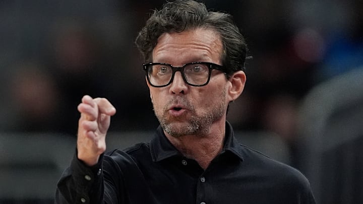 Atlanta Hawks head coach Quin Snyder reacts against the Milwaukee Bucks.