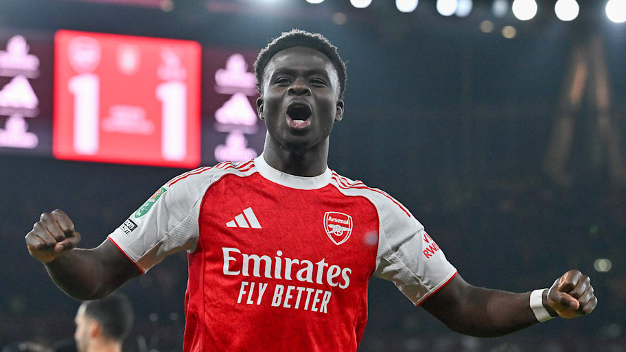 Bukayo Saka celebrating.