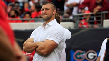 Former Florida Gators quarterback Tim Tebow watches during the first quarter of an NCAA football game Saturday, Oct. 29, 2022 at TIAA Bank Field in Jacksonville. The Georgia Bulldogs outlasted the Florida Gators 42-20. [Corey Perrine/Florida Times-Union]

Flgai 102922 Florida Vs Georgia 39