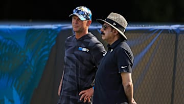 Jacksonville Jaguars General Manager Trent Baalke and owner Shad Khan look on during day 2 of the Jaguars Training Camp Tuesday, July 26, 2022 at the Knight Sports Complex at Episcopal School of Jacksonville.