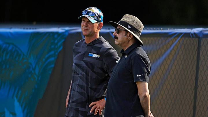Jacksonville Jaguars General Manager Trent Baalke and owner Shad Khan look on during day 2 of the Jaguars Training Camp Tuesday, July 26, 2022 at the Knight Sports Complex at Episcopal School of Jacksonville.