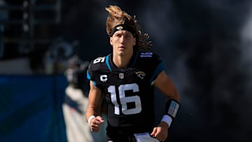 Jacksonville Jaguars quarterback Trevor Lawrence (16) takes to the field before of a regular season NFL football matchup Sunday, Dec. 18, 2022 at TIAA Bank Field in Jacksonville. The Jacksonville Jaguars edged the Dallas Cowboys 40-34 in overtime.