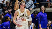 Purdue Boilermakers guard Fletcher Loyer (2) celebrates a made basket 