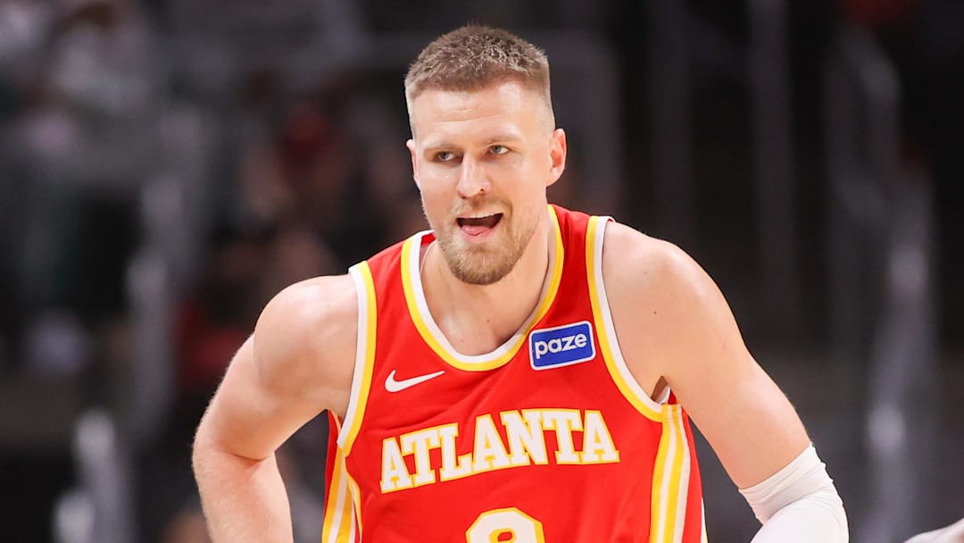Dec 5, 2025; Atlanta, Georgia, USA; Atlanta Hawks center Kristaps Porzingis (8) reacts after a basket against the Denver Nuggets in the third quarter at State Farm Arena. Mandatory Credit: Brett Davis-Imagn Images
Dec 5, 2025; Atlanta, Georgia, USA; Atlanta Hawks center Kristaps Porzingis (8) reacts after a basket against the Denver Nuggets in the third quarter at State Farm Arena. Mandatory Credit: Brett Davis-Imagn Images