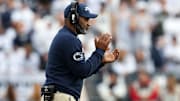 Penn State Nittany Lions interim head coach Terry Smith celebrates from the sideline during the third quarter against the Indiana Hoosiers at Beaver Stadium. 
