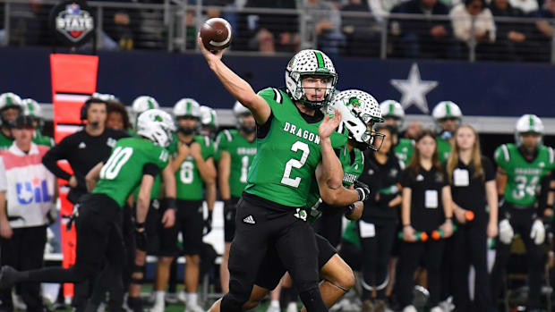 Southlake Carroll's Angelo Renda during the 6A DII UIL Texas State Football Championship game against Austin Vandergrift