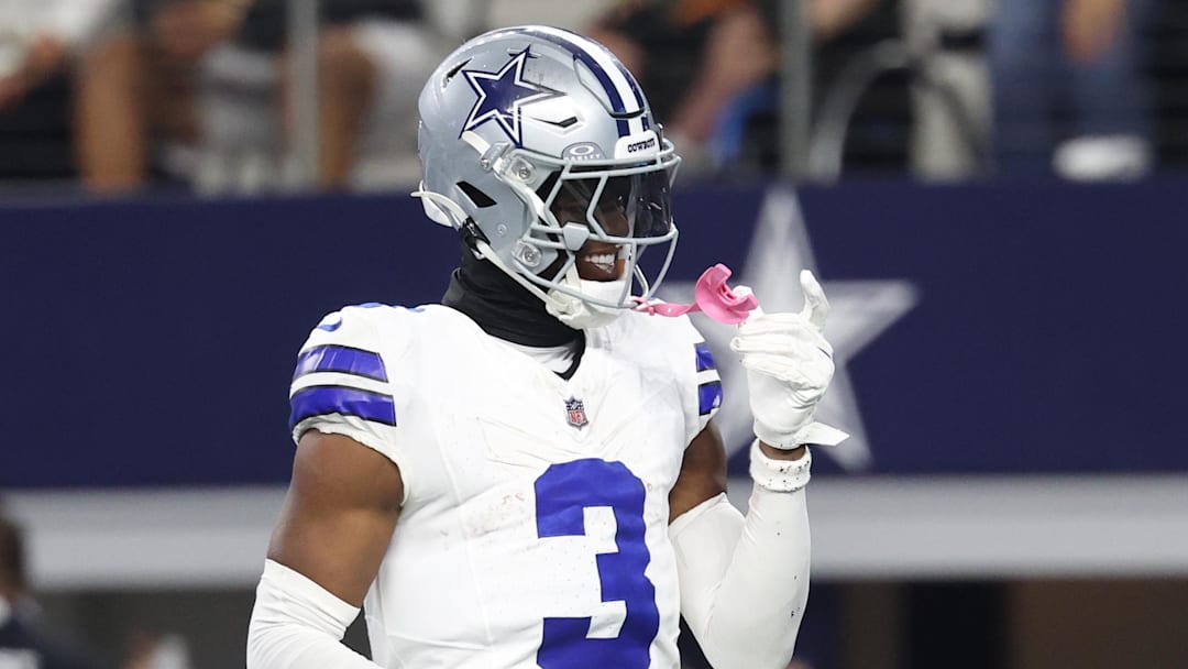 Dallas Cowboys wide receiver George Pickens celebrates after scoring a touchdown in the fourth quarter against the Green Bay Packers at AT&T Stadium.
