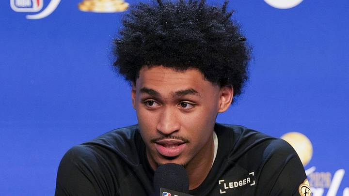 Jun 3, 2026; San Antonio, Texas, USA; San Antonio Spurs guard Dylan Harper speaks to the media after game one of the 2026 NBA Finals at Frost Bank Center. Mandatory Credit: Scott Wachter-Imagn Images