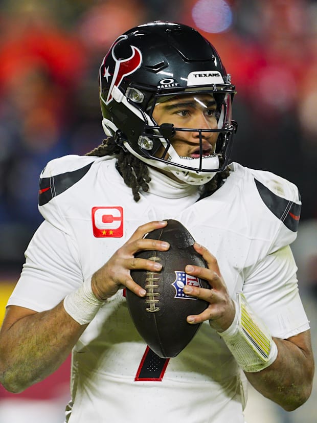 Houston Texans quarterback C.J. Stroud drops back to pass during the second half against the Kansas City Chiefs. 