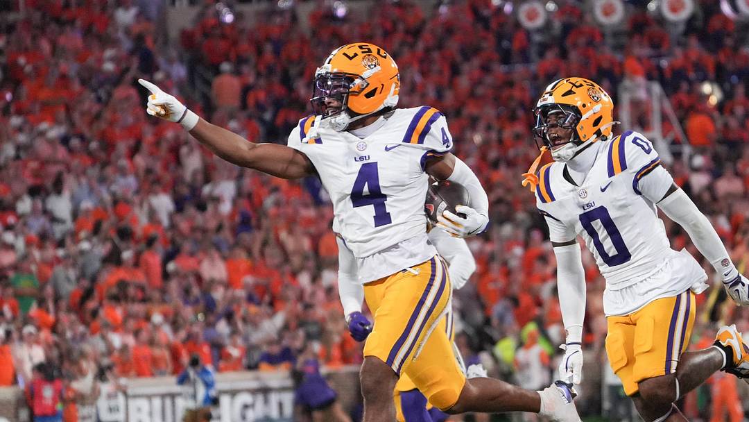 Louisiana State University cornerback Mansoor Delane (4) reacts during the third quarter at Memorial Stadium in Clemson, S.C. Saturday, August 30, 2025.
