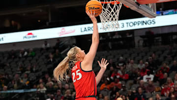 Dec 18, 2022; Dallas, Texas, USA; Arizona Wildcats forward Cate Reese (25) scores a basket against the Baylor Lady Bears during the second half at American Airlines Center. Mandatory Credit: Chris Jones-Imagn Images