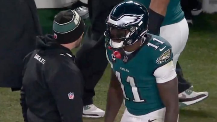 AJ Brown and Nick Sirianni got into it on the Eagles’ sideline during their wild card playoff game against the 49ers. 