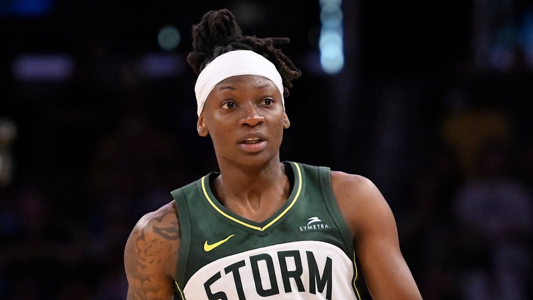 Aug 10, 2025; Los Angeles, California, USA; Seattle Storm guard Erica Wheeler (17) during a WNBA gamete against the Los Angeles Sparks at Crypto.com Arena. Mandatory Credit: Robert Hanashiro-Imagn Images