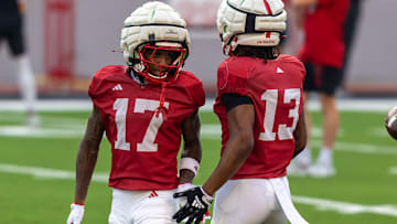 Nebraska wide receivers Jacory Barney Jr. and Nyziah Hunter at the Big Red Preview on Saturday.