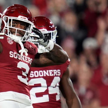 Oklahoma Sooners defensive back Robert Spears-Jennings celebrates after making a tackle against Alabama.