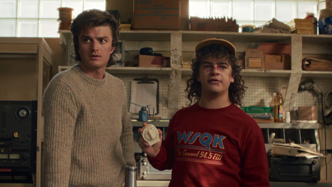 STRANGER THINGS: SEASON 5. (L to R) Joe Keery as Steve Harrington and Gaten Matarazzo as Dustin Henderson in Stranger Things: Season 5. Cr. COURTESY OF NETFLIX © 2025 STRANGER THINGS: SEASON 5. (L to R) Joe Keery as Steve Harrington and Gaten Matarazzo as Dustin Henderson in Stranger Things: Season 5. Cr. COURTESY OF NETFLIX © 2025