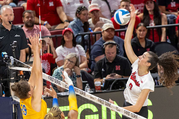 Nebraska opposite hitter Virginia Adriano prepares to fire a kill.