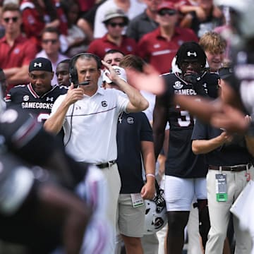 South Carolina Head Coach Shane Beamer watches during the first quarter playing Louisiana State University at Williams-Brice Stadium in Columbia, S.C. Saturday, September 14, 2024.