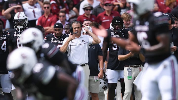 South Carolina Head Coach Shane Beamer watches during the first quarter playing Louisiana State University at Williams-Brice Stadium in Columbia, S.C. Saturday, September 14, 2024.