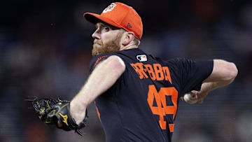 Mar 24, 2025; San Francisco, California, USA; Detroit Tigers pitcher John Brebbia (49) delivers a pitch against the Detroit Tigers during the sixth inning at Oracle Park. Mandatory Credit: D. Ross Cameron-Imagn Images