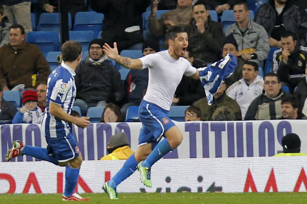 Espanyol's Juan Albin celebrates his goal against Real Madrid