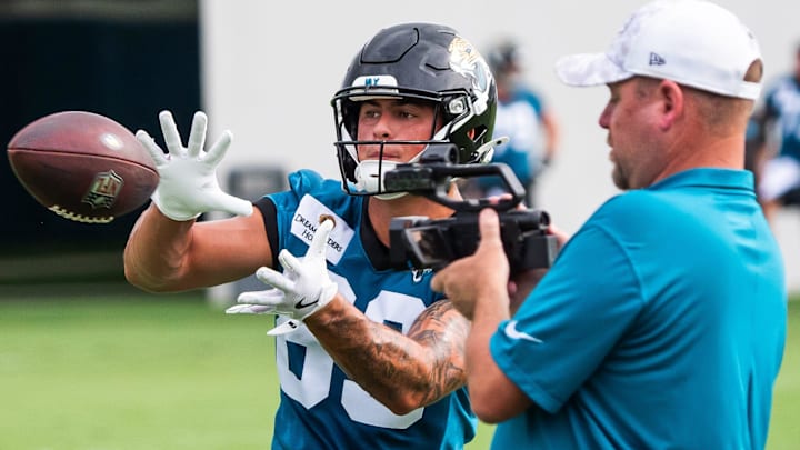Jacksonville Jaguars wide receiver Louis Rees-Zammit (89) during the Jacksonville Jaguars’ mandatory minicamp Tuesday June 10, 2025 at the Miller Electric Center in Jacksonville, Fla. [Doug Engle/Florida Times-Union]