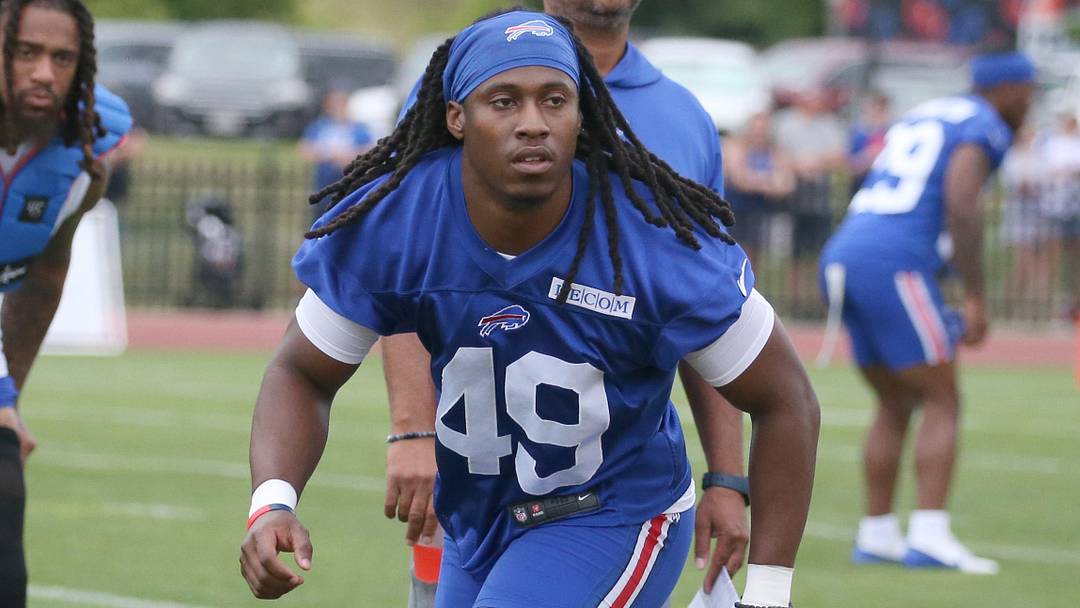 Bills linebacker Keonta Jenkins works extra coverage reps in before day three of Buffalo Bills training camp. Bills linebacker Keonta Jenkins works extra coverage reps in before day three of Buffalo Bills training camp.
