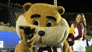 Sep 13, 2025; Berkeley, California, USA; The Minnesota Golden Gopher mascot teases a photographer during the second quarter against the California Golden Bears at California Memorial Stadium. Mandatory Credit: D. Ross Cameron-Imagn Images