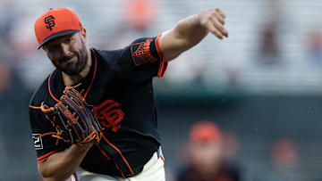 Mar 24, 2025; San Francisco, California, USA; San Francisco Giants starting pitcher Robbie Ray (38) delivers a pitch against the Detroit Tigers during the first inning at Oracle Park. Mandatory Credit: D. Ross Cameron-Imagn Images