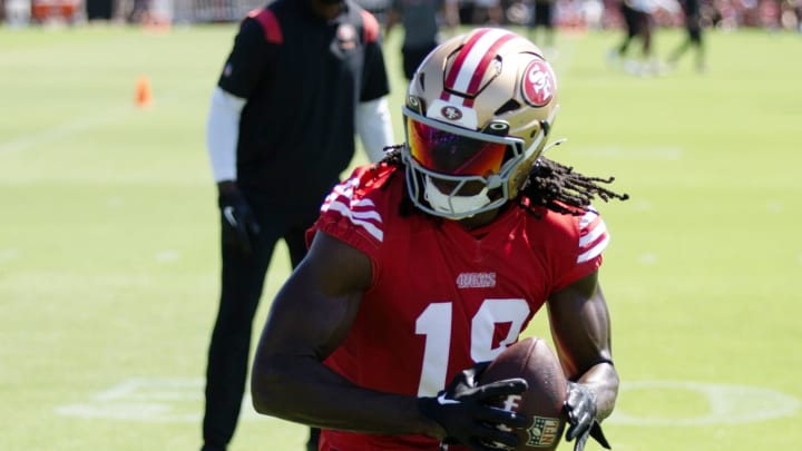 Jul 26, 2024; Santa Clara, CA, USA; San Francisco 49ers wide receiver Chris Conley (18) runs a pass route during Day 4 of training camp at SAP Performance Facility. Mandatory Credit: D. Ross Cameron-USA TODAY Sports